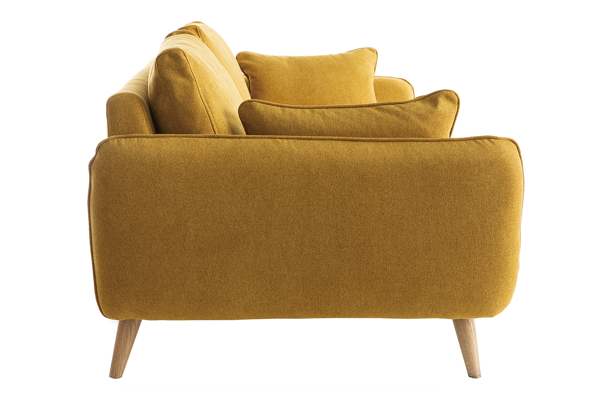 Canap scandinave 3 places en tissu jaune cumin et bois clair CREEP