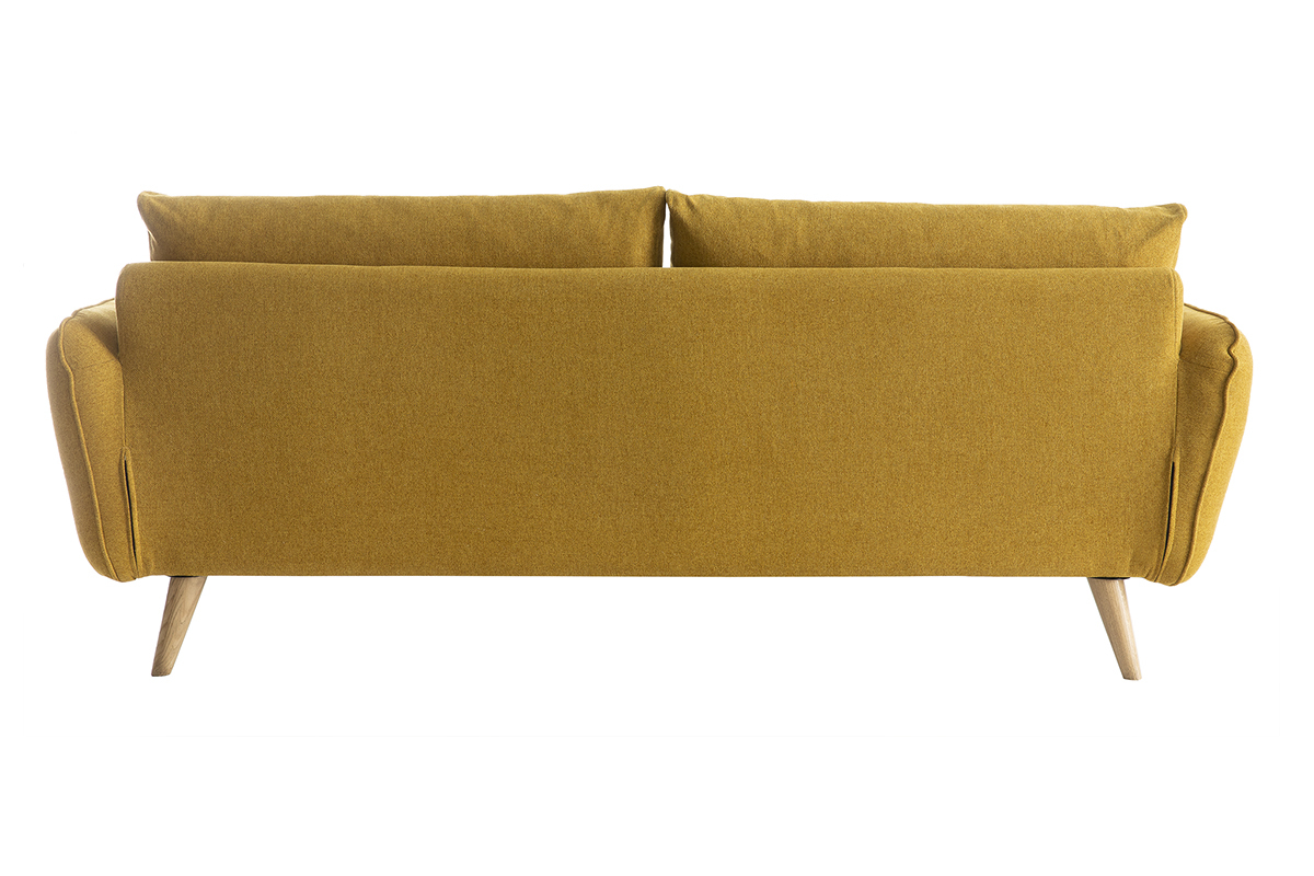 Canap scandinave 3 places en tissu jaune cumin et bois clair CREEP