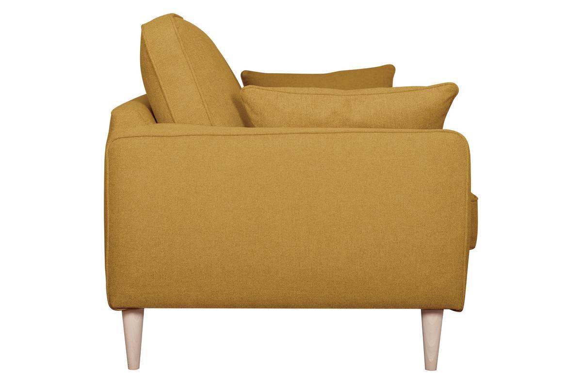 Canap scandinave 3 places en tissu jaune cumin et bois clair PAPEL