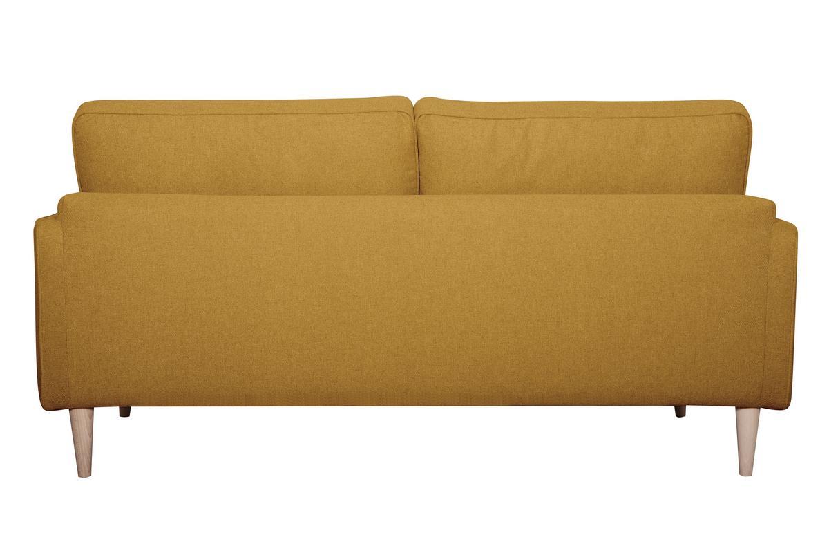 Canap scandinave 3 places en tissu jaune cumin et bois clair PAPEL