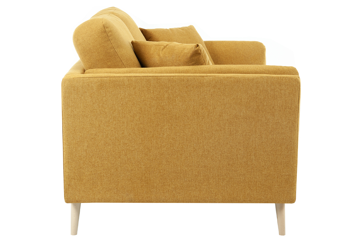 Canap scandinave 3 places en tissu jaune cumin et bois clair VOGUE