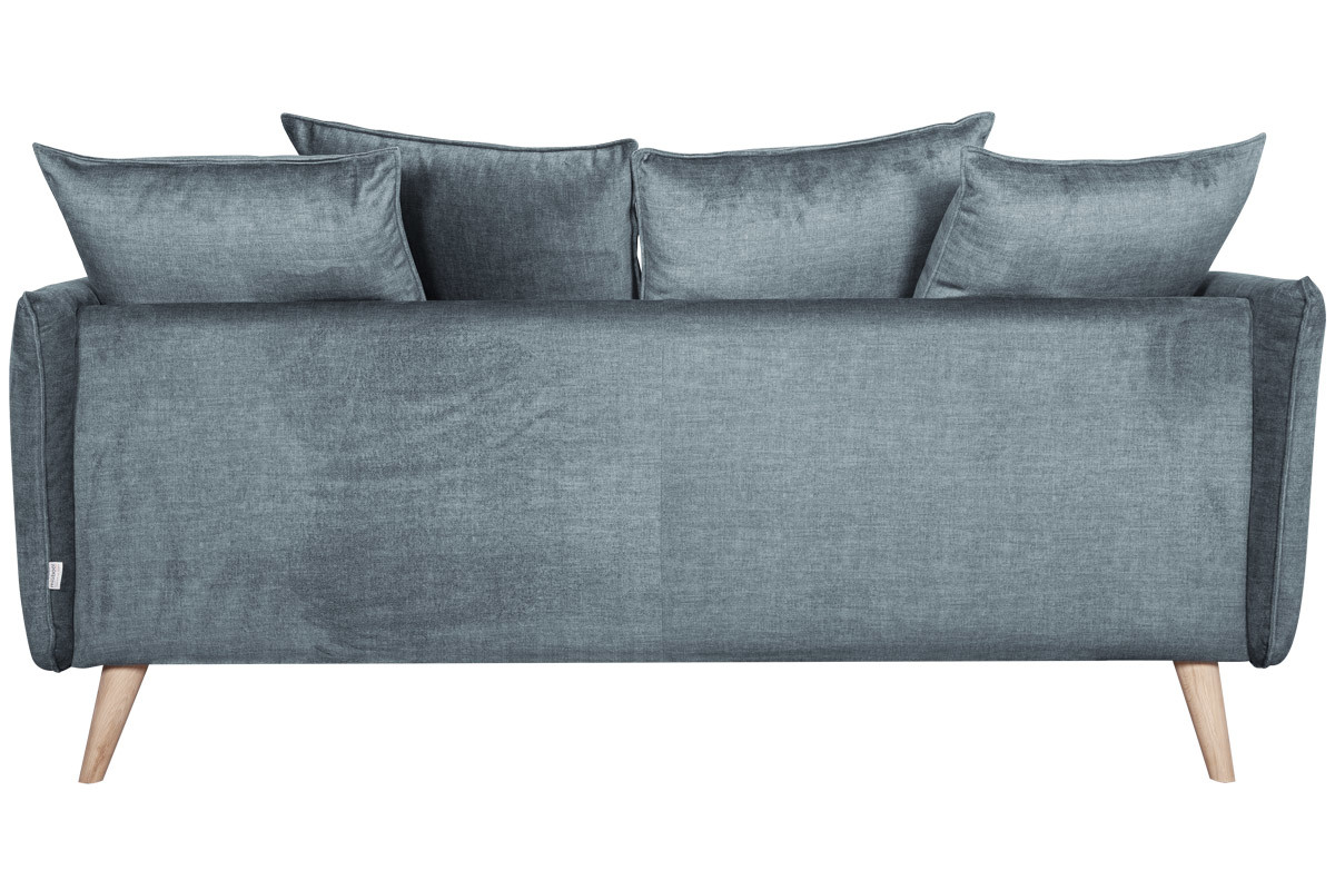 Canap scandinave 3 places en tissu velours bleu gris et bois clair OLYMPIA