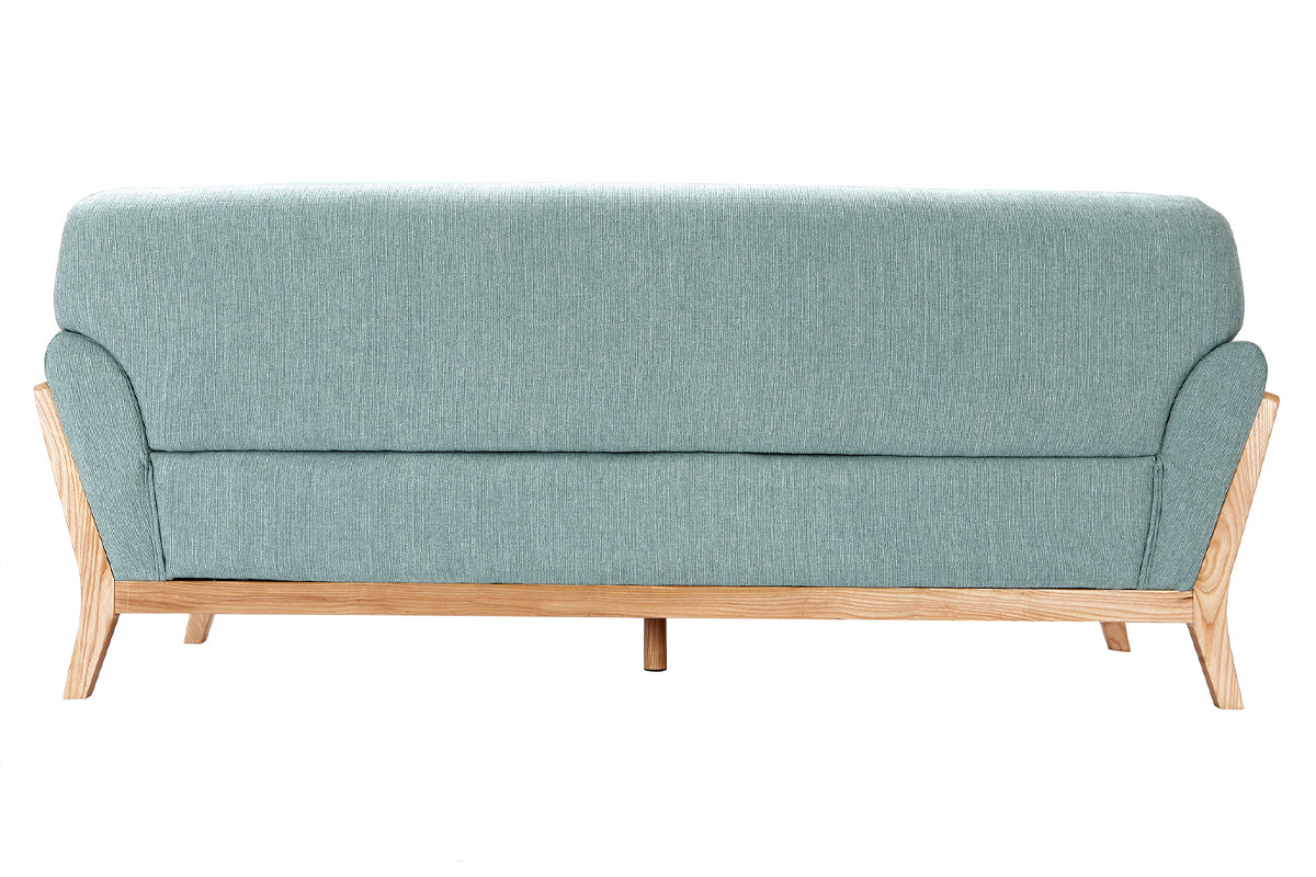 Canap scandinave 3 places en tissu vert lagon et bois clair YOKO