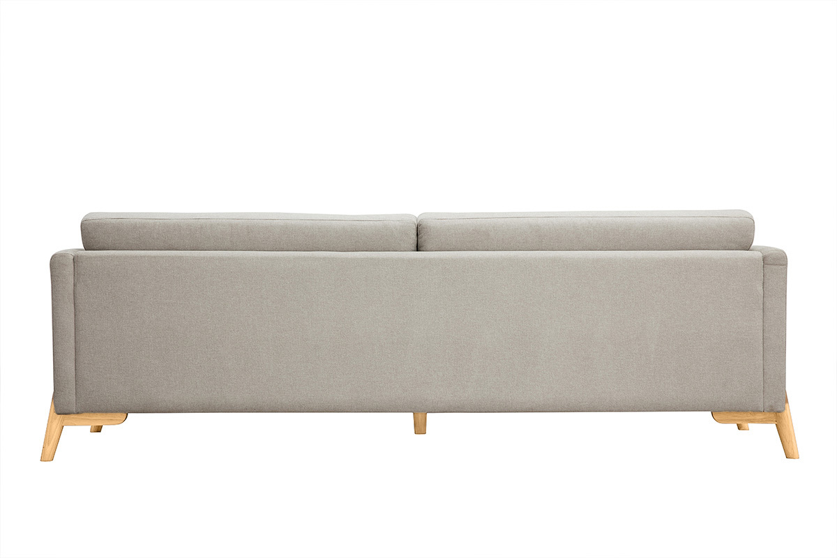 Canap scandinave 4 places en tissu effet velours textur beige et bois clair SINDRO