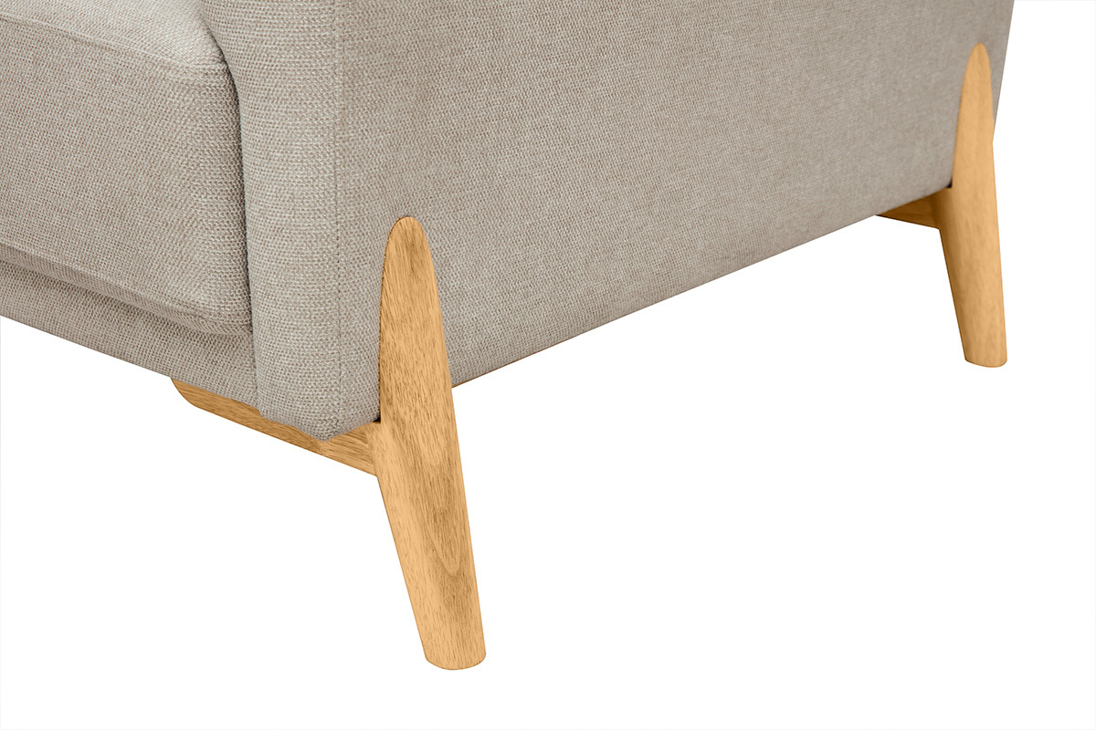 Canap scandinave 4 places en tissu effet velours textur beige et bois clair SINDRO