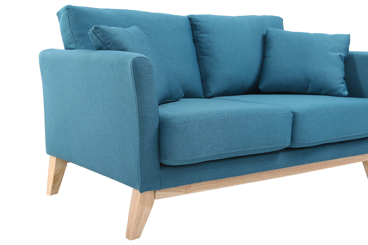 Canap scandinave dhoussable 2 places en tissu bleu canard et bois clair OSLO