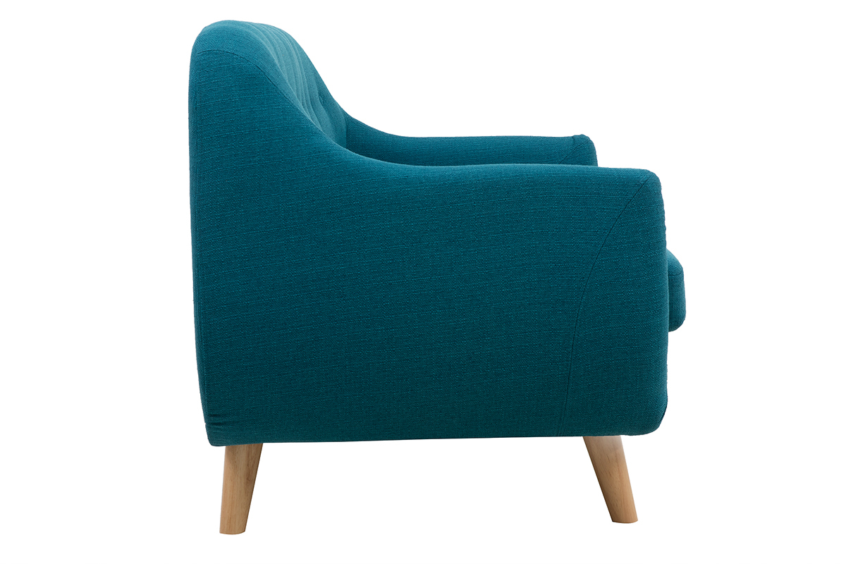 Canap scandinave dhoussable 2 places en tissu bleu canard et bois clair YNOK