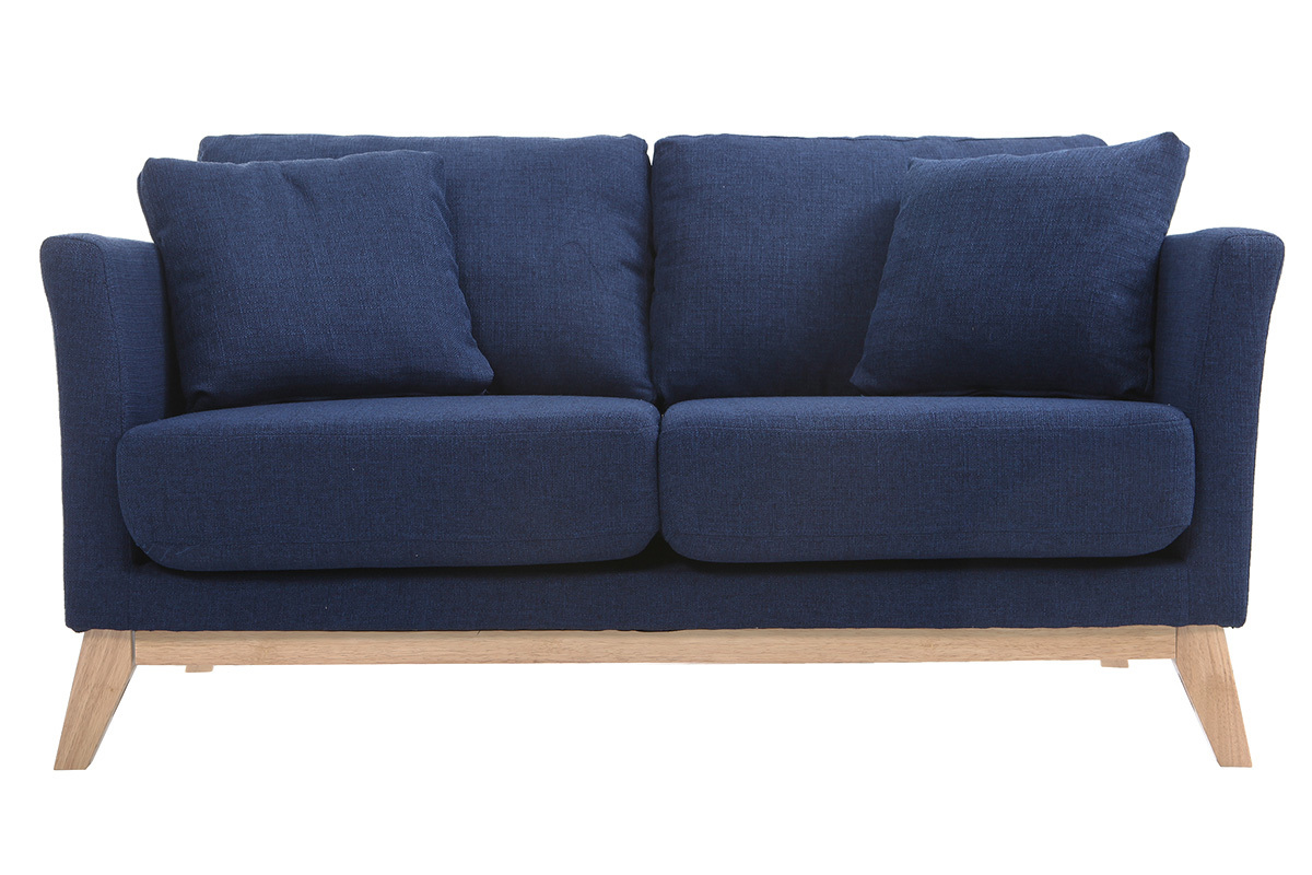 Canap scandinave dhoussable 2 places en tissu bleu fonc et bois clair OSLO