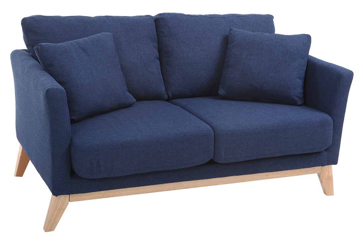 Canap scandinave dhoussable 2 places en tissu bleu fonc et bois clair OSLO