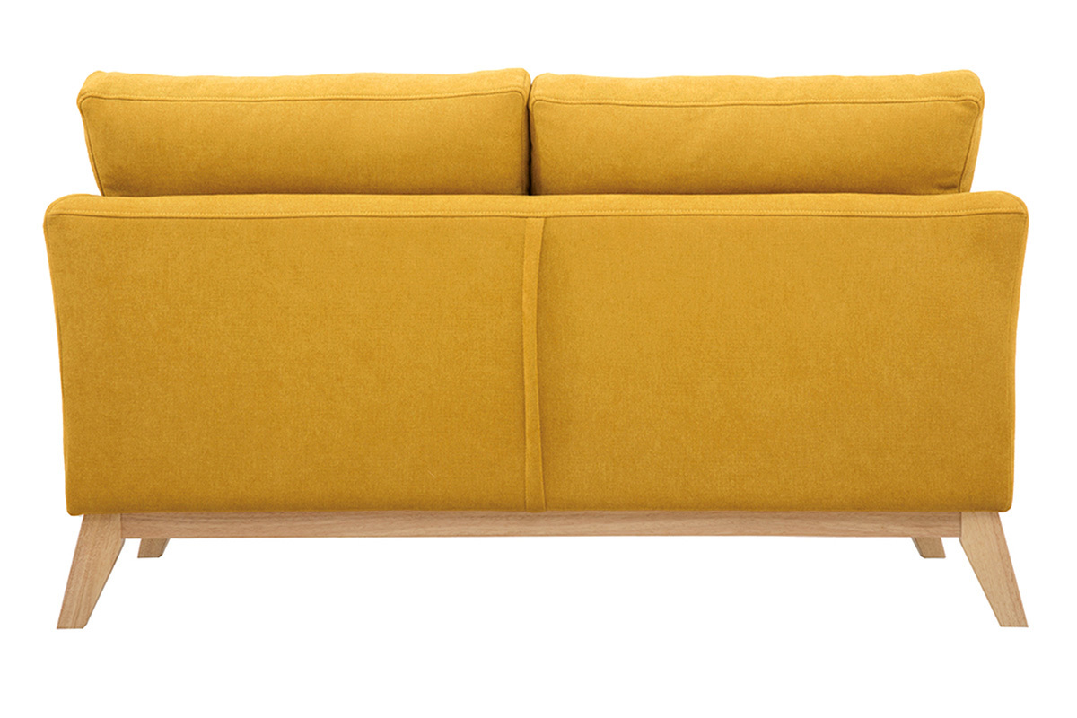 Canap scandinave dhoussable 2 places en tissu effet velours jaune moutarde et bois clair OSLO