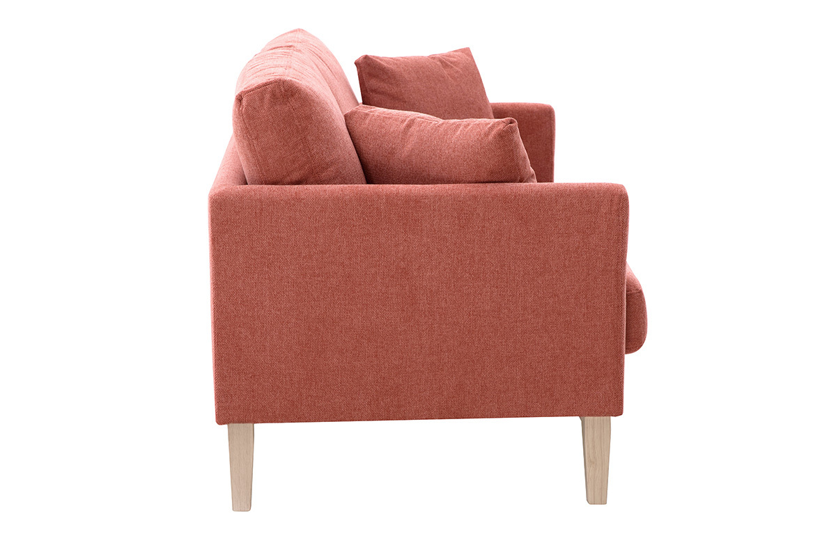 Canap scandinave dhoussable 2 places en tissu effet velours textur terracotta et bois clair OSLO