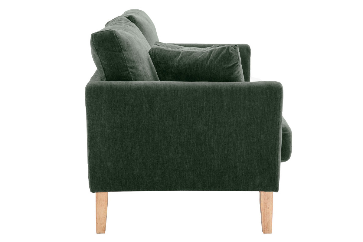 Canap scandinave dhoussable 2 places en tissu effet velours vert kaki et bois clair OSLO