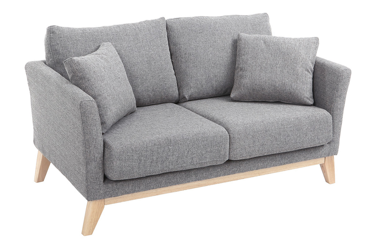 Canap scandinave dhoussable 2 places en tissu gris clair et bois clair OSLO