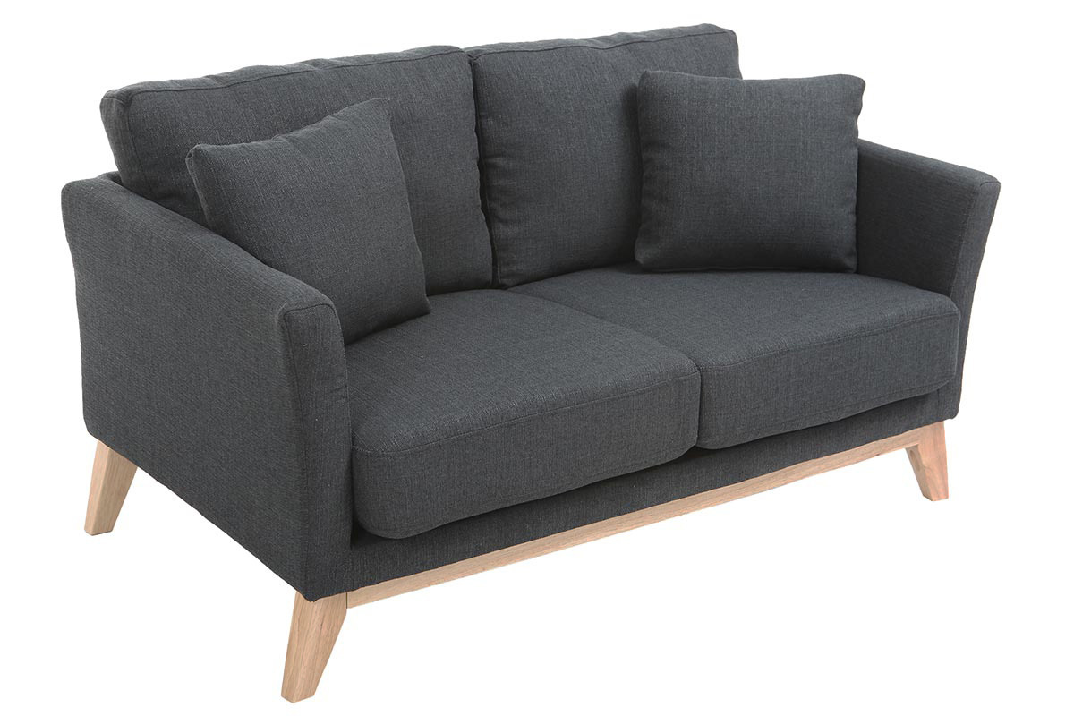 Canap scandinave dhoussable 2 places en tissu gris fonc et bois clair OSLO