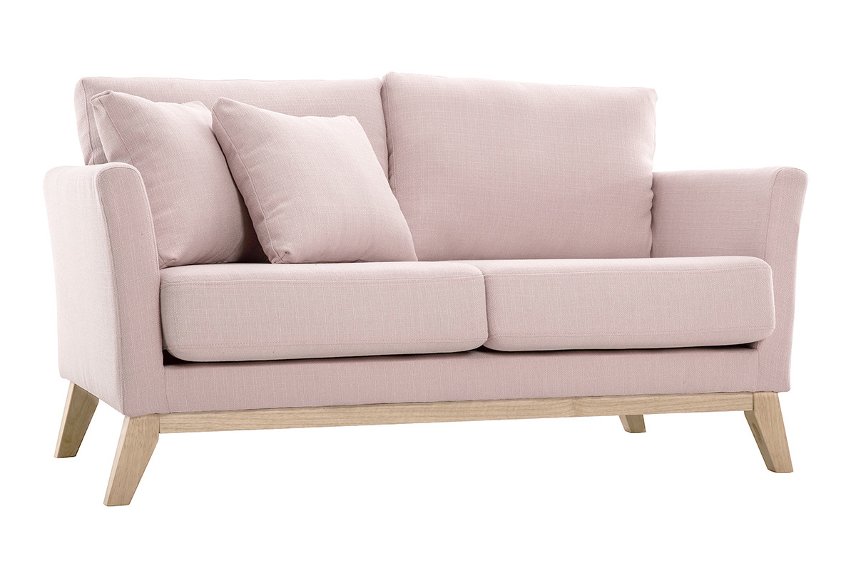 Canap scandinave dhoussable 2 places en tissu rose et bois clair OSLO