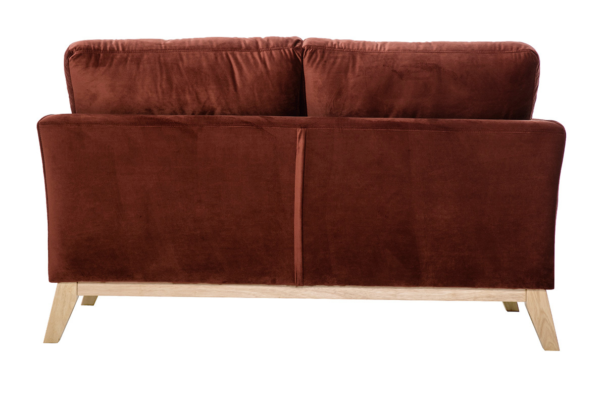 Canap scandinave dhoussable 2 places en tissu velours rouge tomette et bois clair OSLO