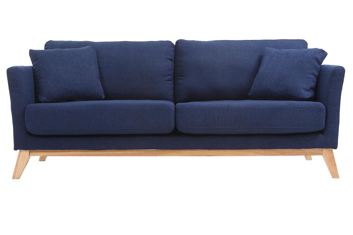 Canap scandinave dhoussable 3 places en tissu bleu fonc et bois clair OSLO