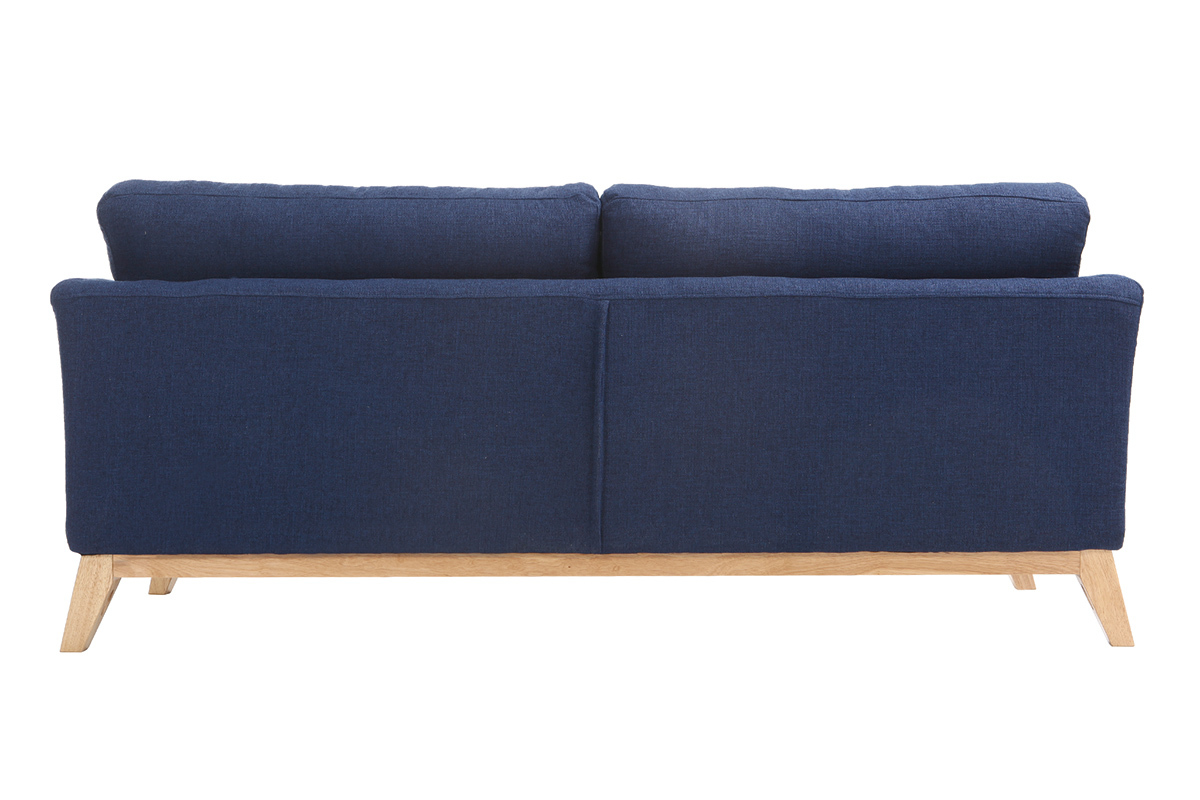 Canap scandinave dhoussable 3 places en tissu bleu fonc et bois clair OSLO