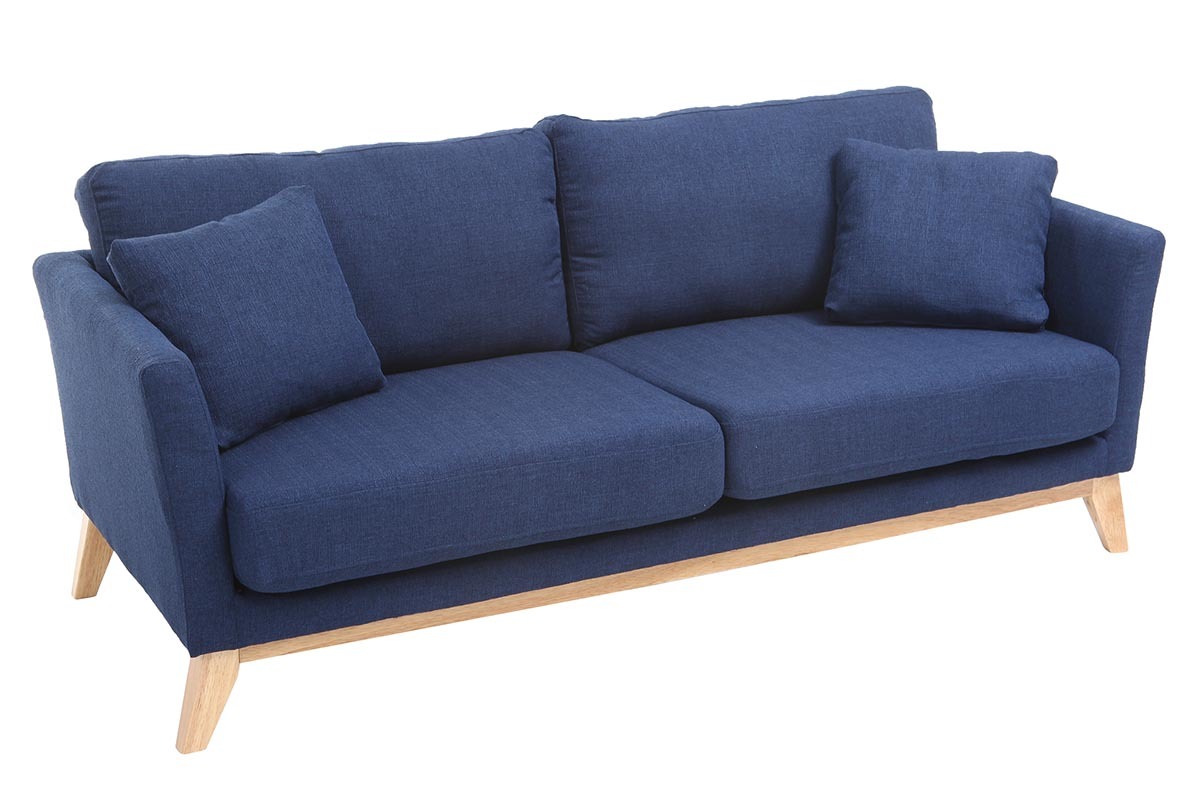 Canap scandinave dhoussable 3 places en tissu bleu fonc et bois clair OSLO