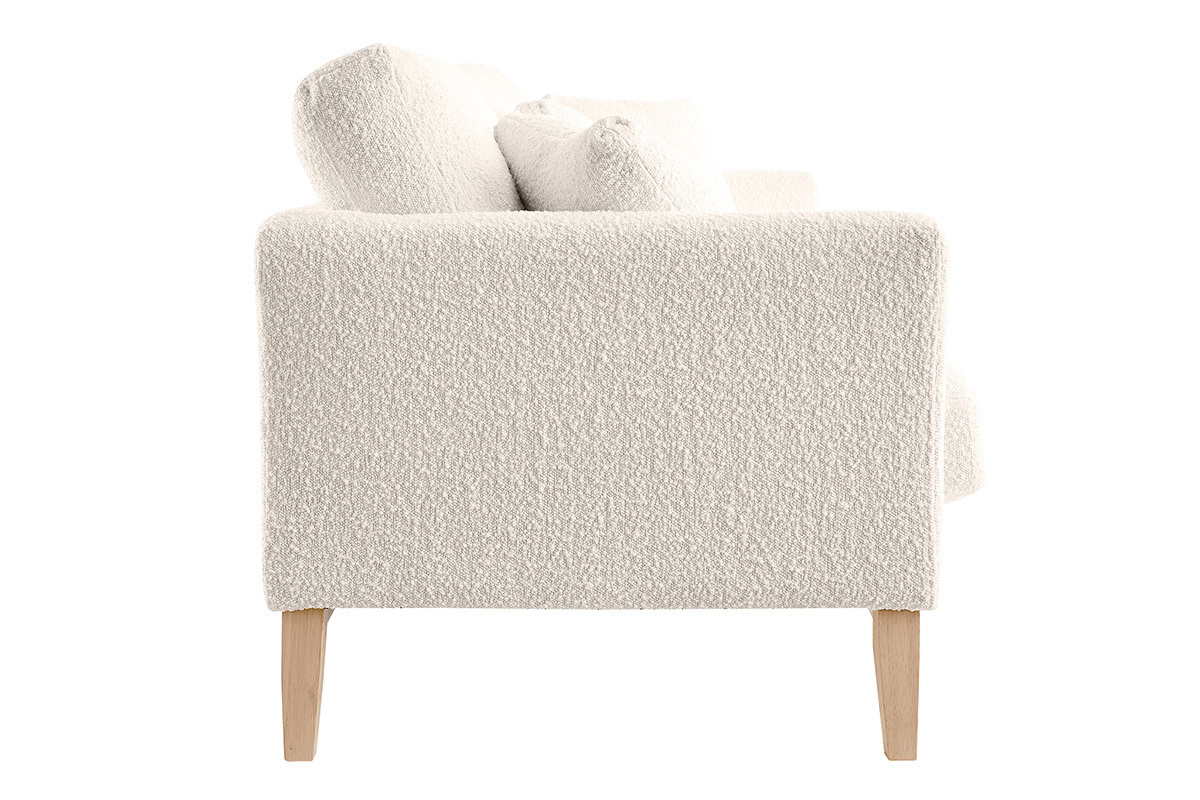 Canap scandinave dhoussable 3 places en tissu effet laine boucle blanc cass et bois clair OSLO