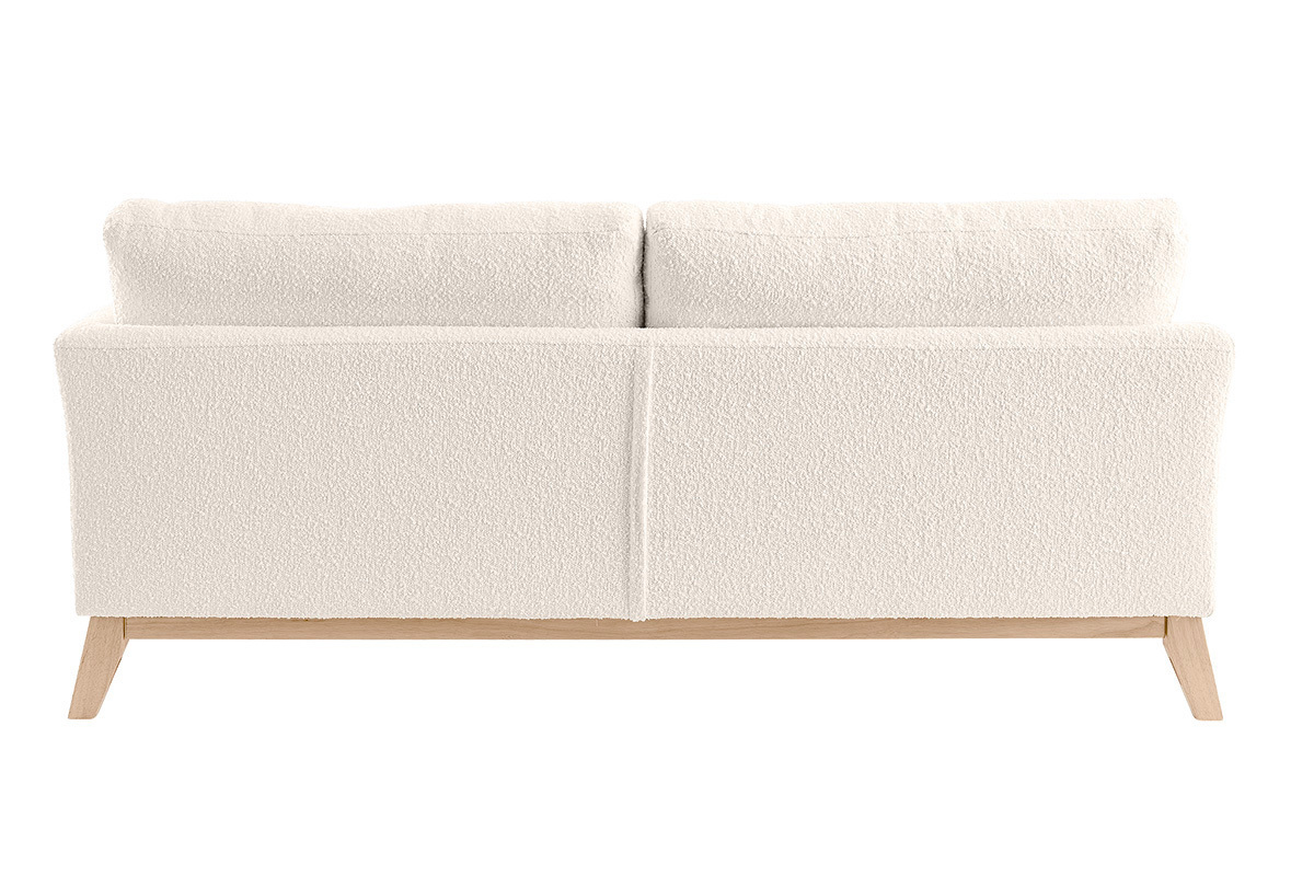 Canap scandinave dhoussable 3 places en tissu effet laine boucle blanc cass et bois clair OSLO