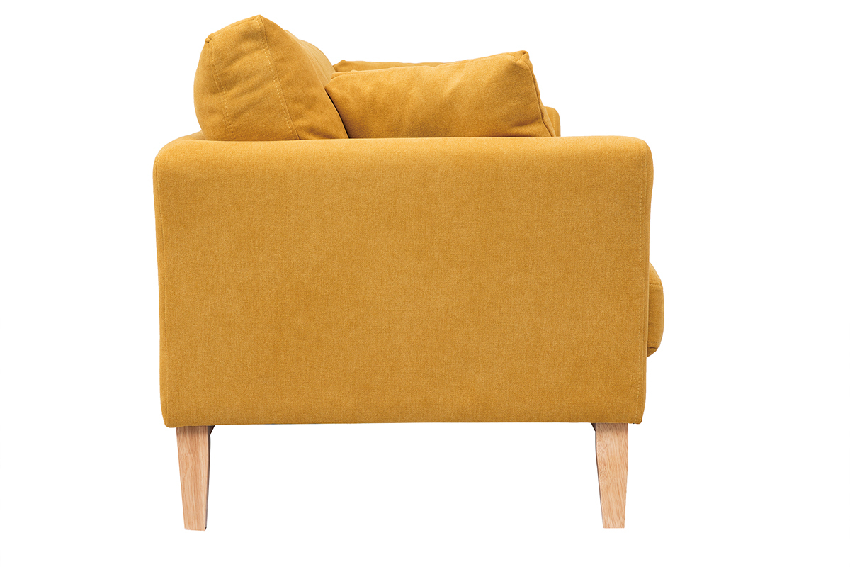 Canap scandinave dhoussable 3 places en tissu effet velours jaune moutarde et bois clair OSLO