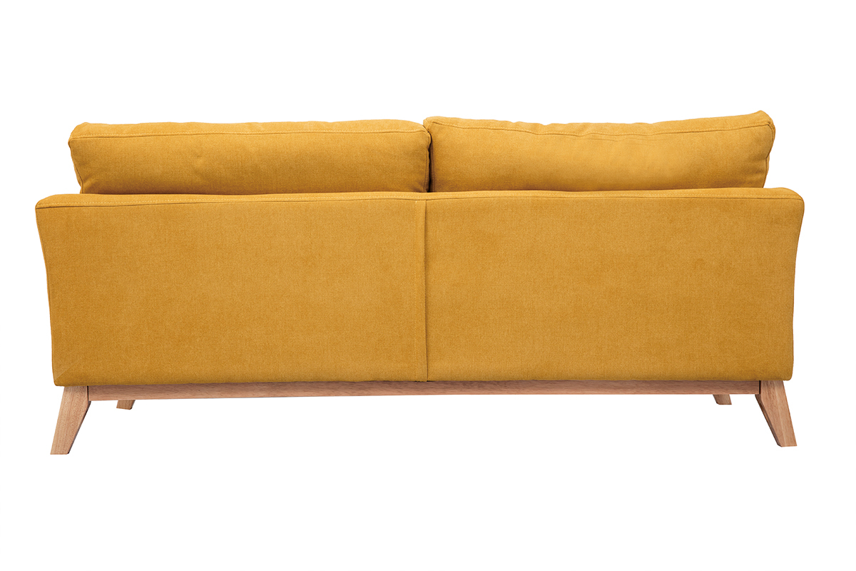 Canap scandinave dhoussable 3 places en tissu effet velours jaune moutarde et bois clair OSLO