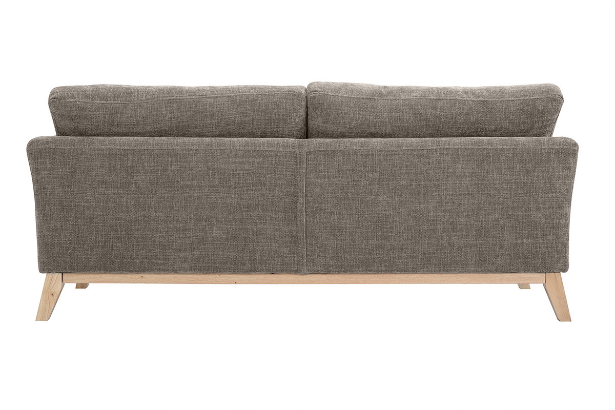 Canap scandinave dhoussable 3 places en tissu effet velours textur taupe et bois clair OSLO