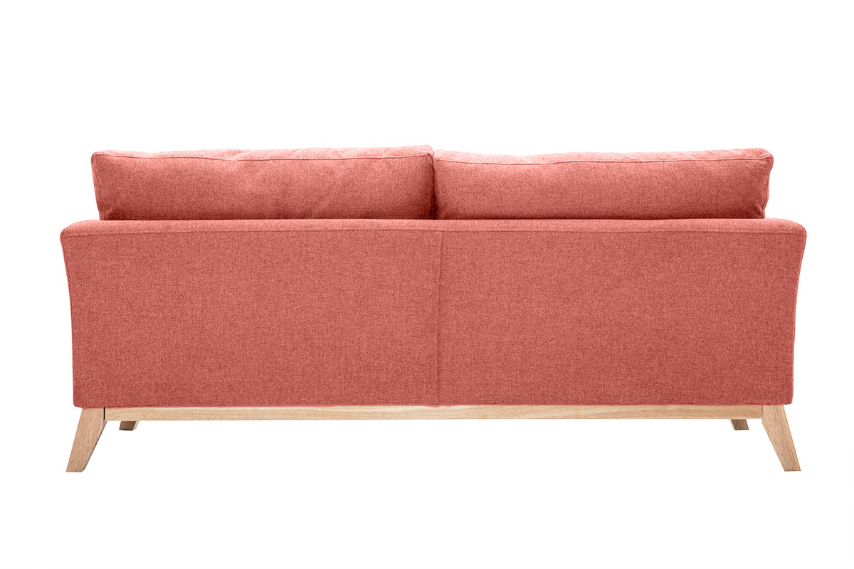 Canap scandinave dhoussable 3 places en tissu effet velours textur terracotta et bois clair OSLO