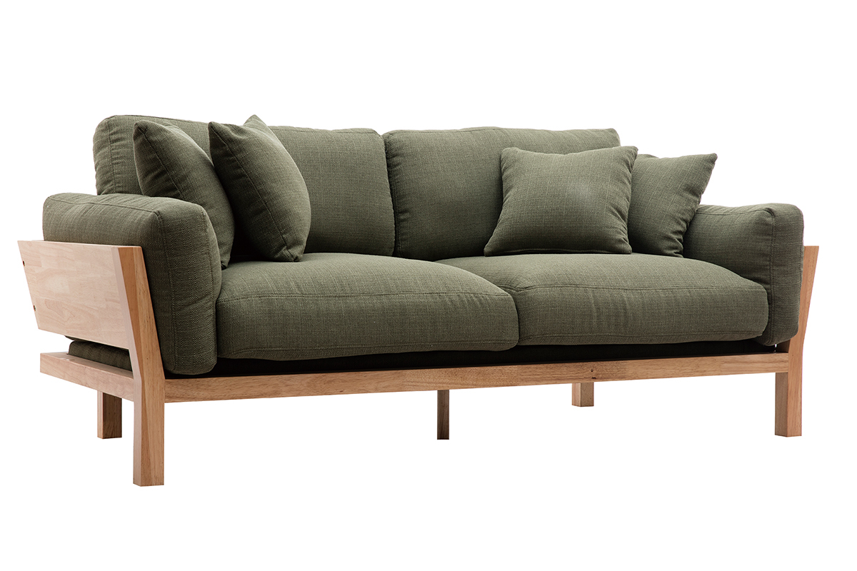 Canap scandinave dhoussable 3 places en tissu kaki et bois clair KYO