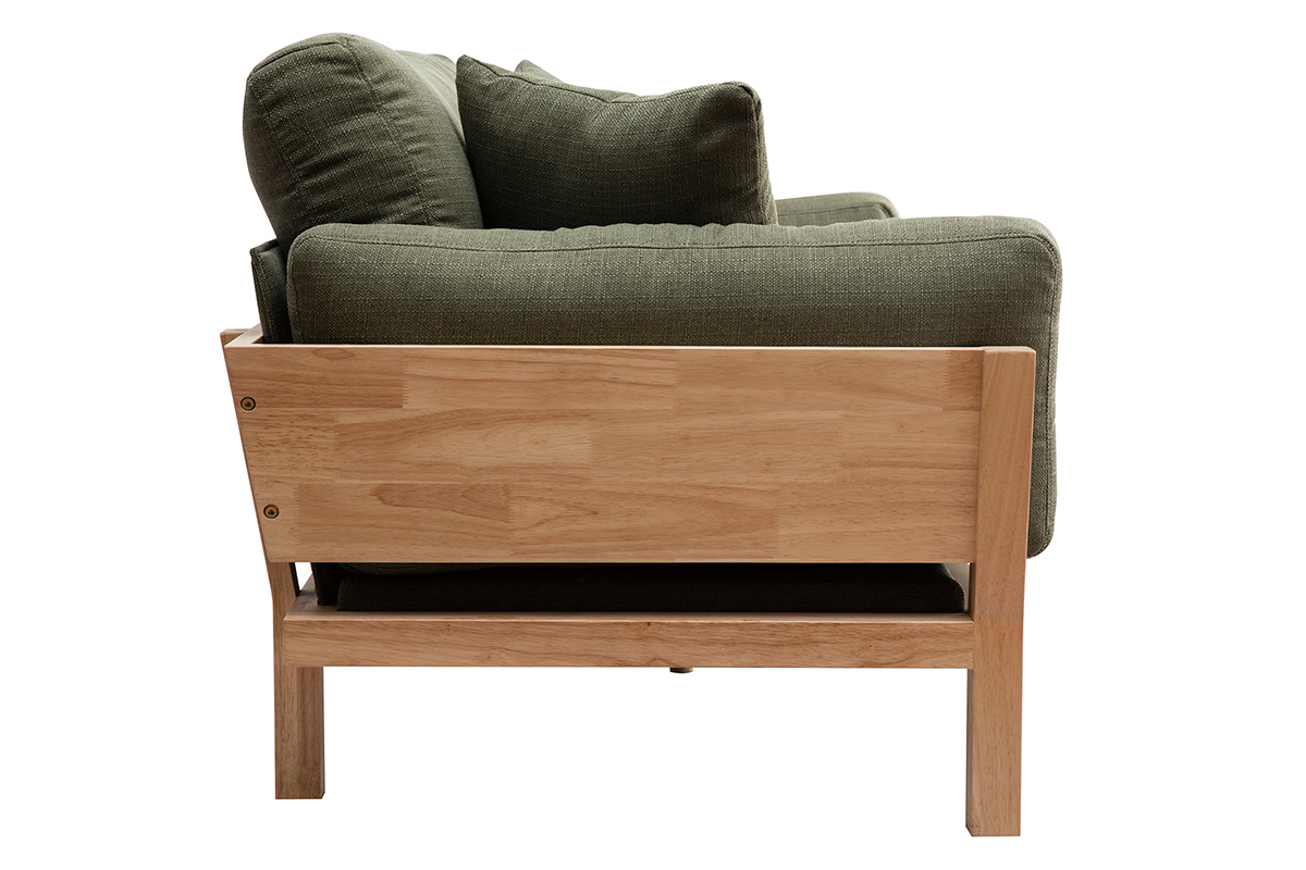 Canap scandinave dhoussable 3 places en tissu kaki et bois clair KYO