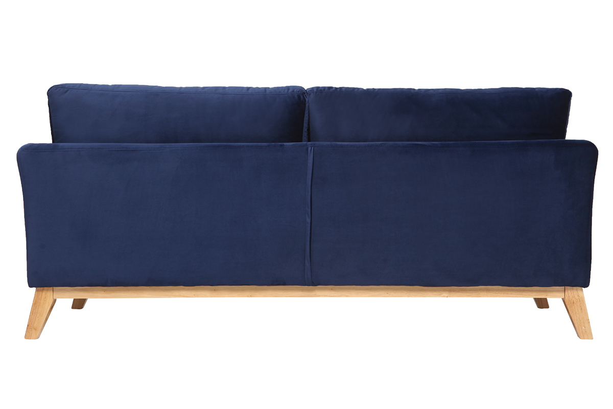 Canap scandinave dhoussable 3 places en tissu velours bleu nuit et bois clair OSLO