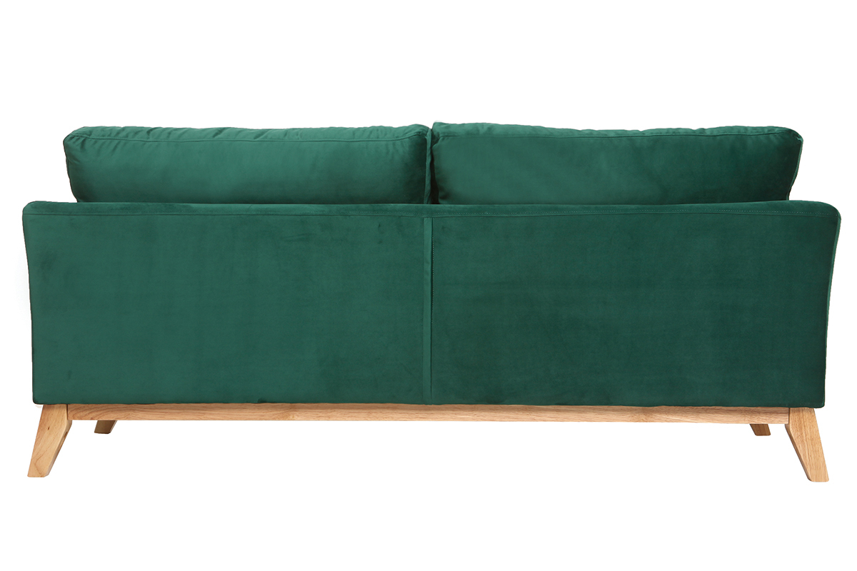 Canap scandinave dhoussable 3 places en tissu velours vert meraude et bois clair OSLO