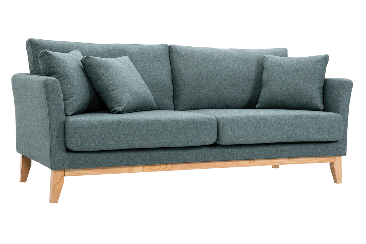 Canap scandinave dhoussable 3 places en tissu vert de gris et bois clair OSLO