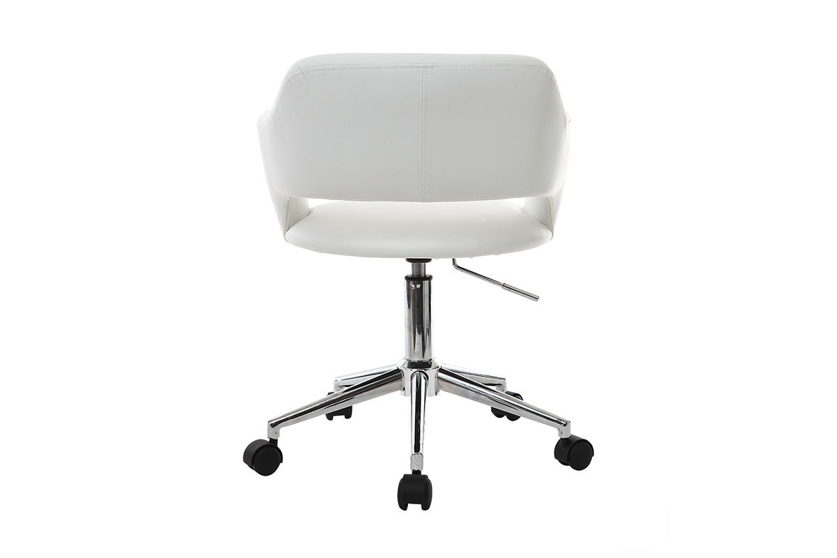 Chaise de bureau  roulettes design blanc et acier chrom JESSY