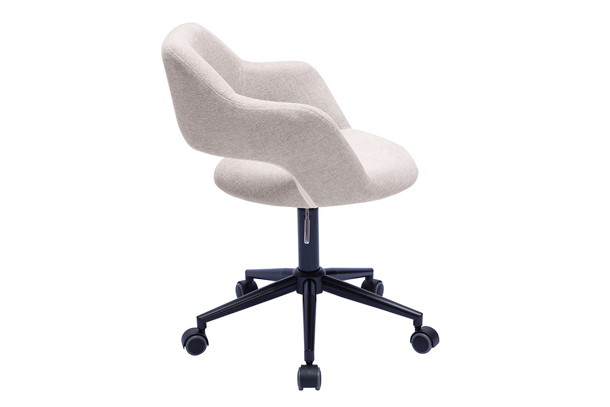 Chaise de bureau  roulettes design en tissu effet velours textur beige et mtal noir JESSY