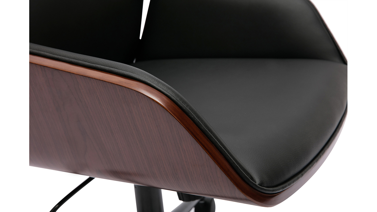 Chaise de bureau  roulettes design noir, bois fonc et mtal noir MARLOW