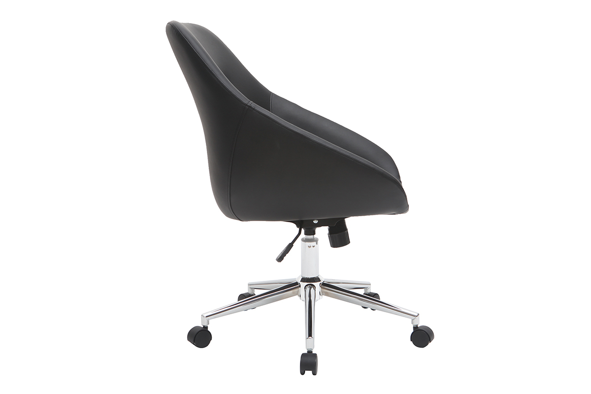 Chaise de bureau  roulettes design noir et acier chrom COLIN