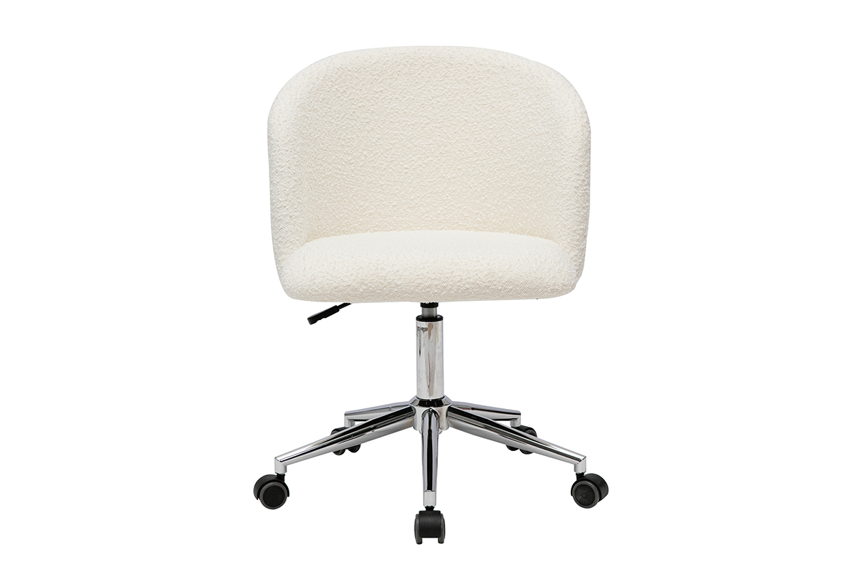 Chaise de bureau  roulettes en tissu effet laine boucle blanc cass et acier chrom VANITY