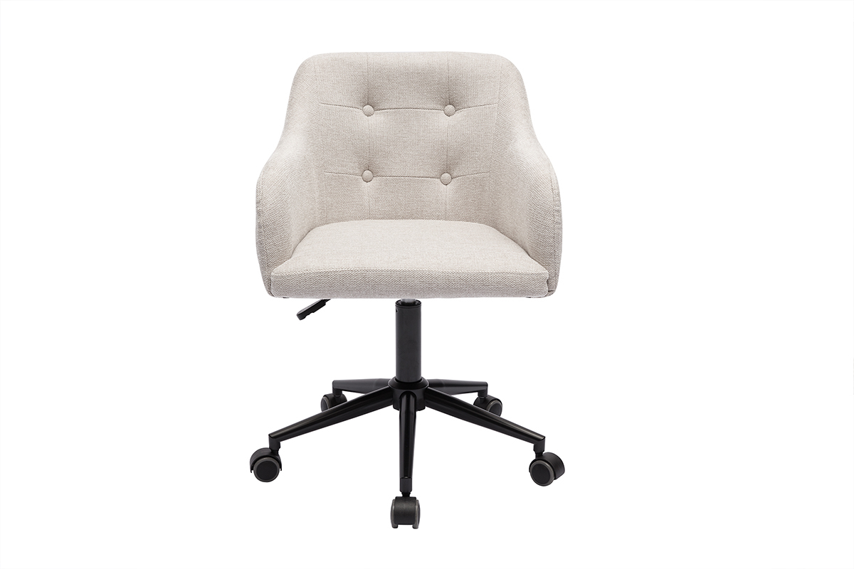 Chaise de bureau capitonne  roulettes en tissu effet velours textur beige et mtal noir BALTIK