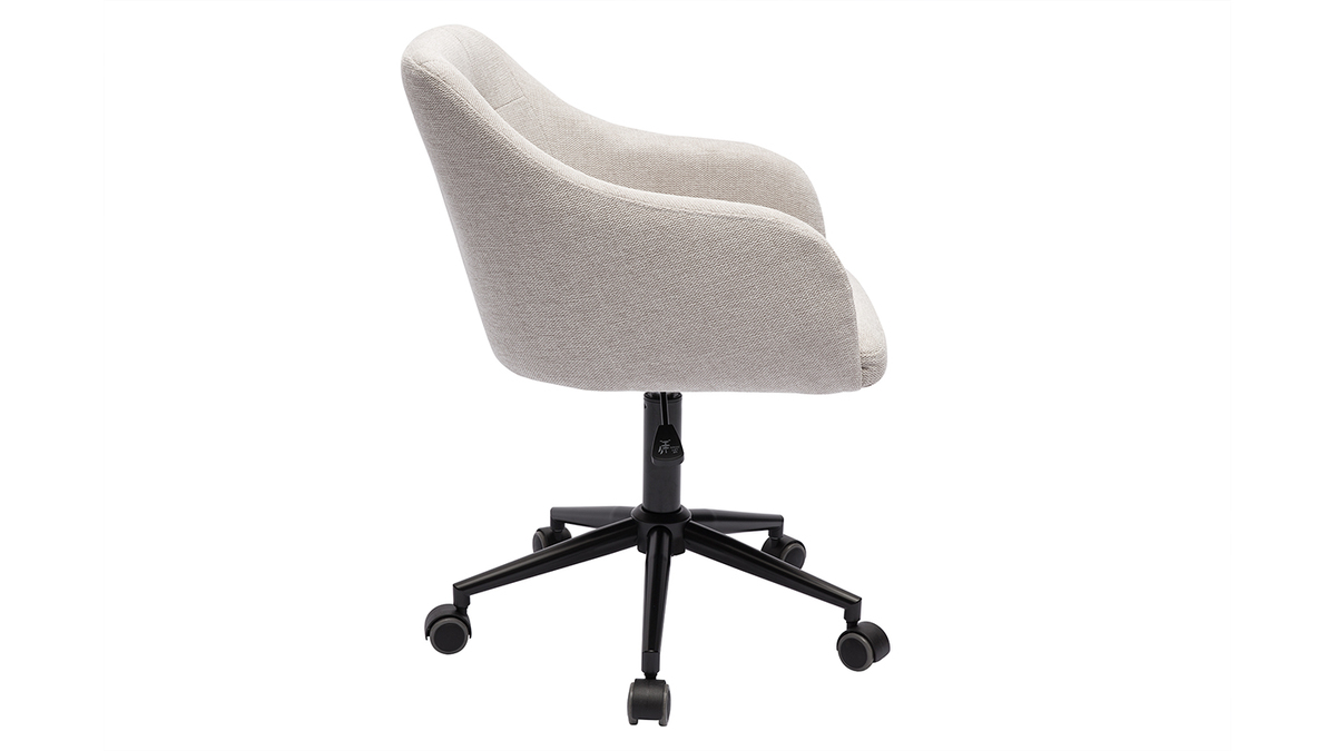 Chaise de bureau capitonne  roulettes en tissu effet velours textur beige et mtal noir BALTIK