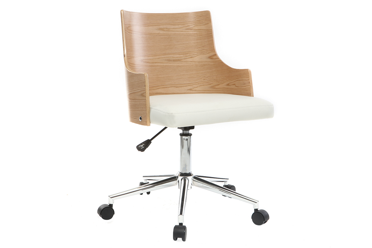 Chaise de bureau design blanche et bois clair MAYOL