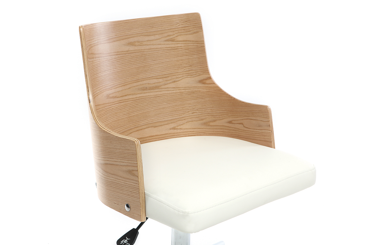 Chaise de bureau design blanche et bois clair MAYOL