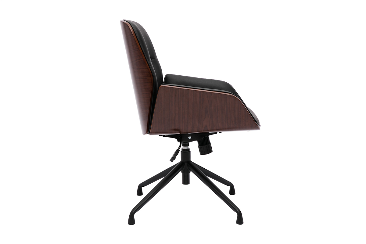 Chaise de bureau design pivotante 360 noir, bois fonc et mtal noir MARLOW