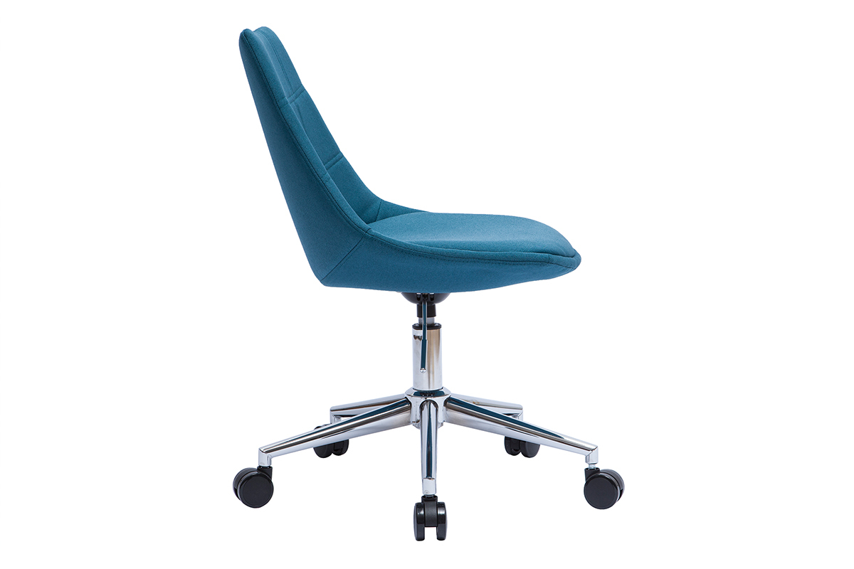 Chaise de bureau en tissu bleu canard et acier chrom MATILDE