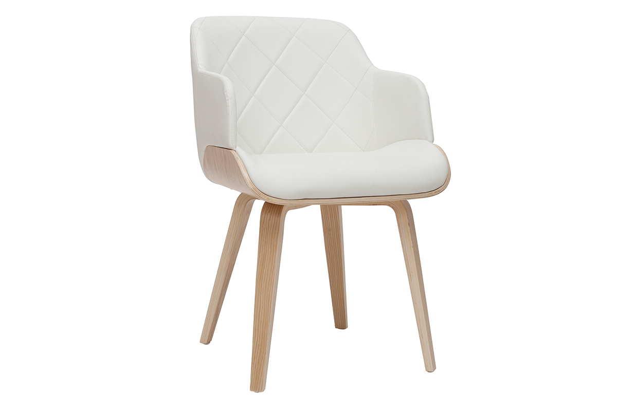 Chaise design blanc et bois clair LUCIEN