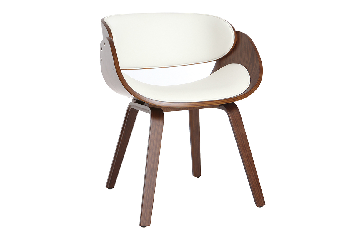 Chaise design blanc et bois fonc noyer BENT