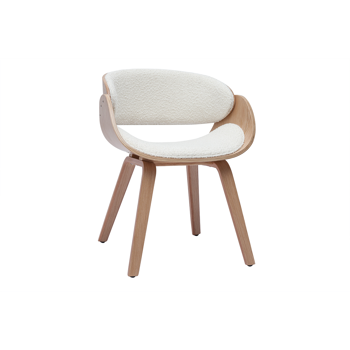 Chaise design en tissu effet laine bouclée blanc et bois clair BENT