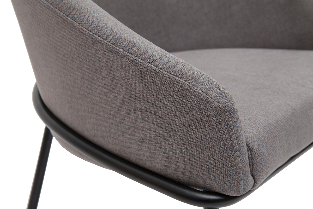 Chaise design en tissu effet velours gris et mtal noir JENNA