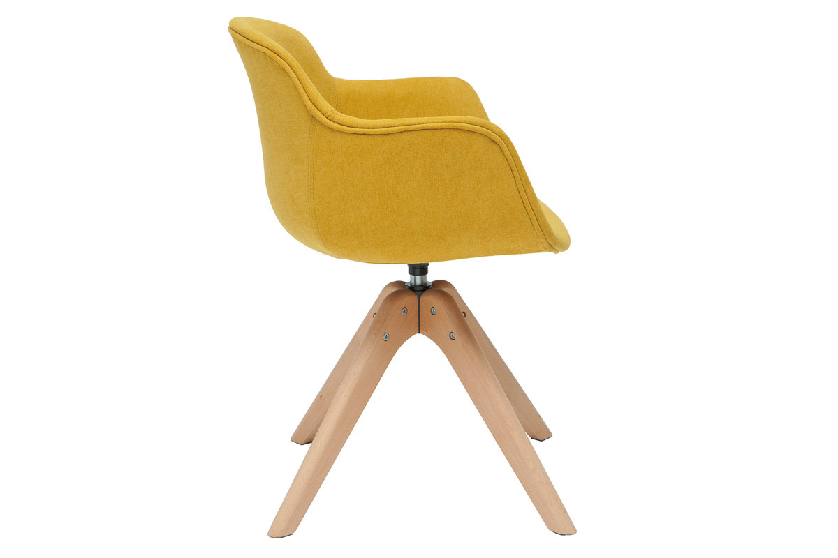 Chaise design en tissu effet velours jaune moutarde et bois clair massif AARON